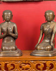 Pair of Burmese 20th Century Bronze Statues of Kneeling Buddhist Disciples-2. Asian & Chinese Furniture, Art, Antiques, Vintage Home Décor for sale at FEA Home