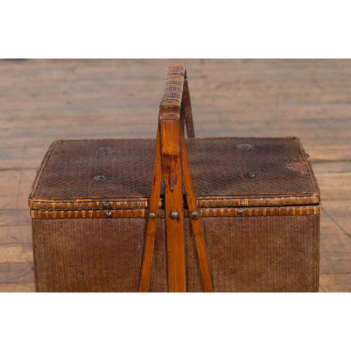 Chinese Early 20th Century Rattan Lunch Box with Tripartite Bamboo Handle-11. Asian & Chinese Furniture, Art, Antiques, Vintage Home Décor for sale at FEA Home