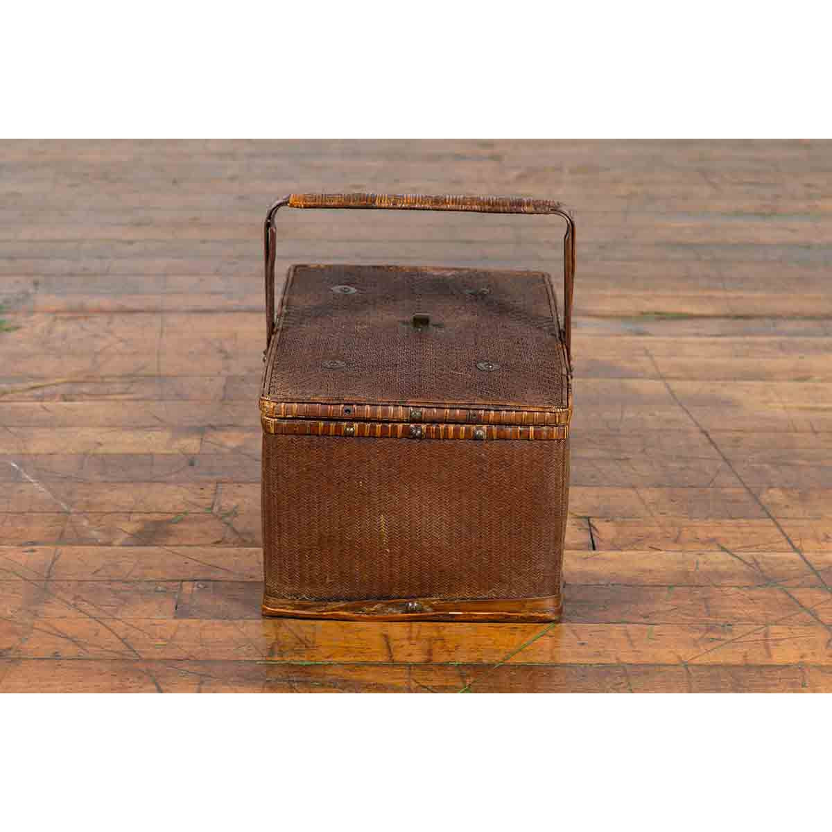 Chinese Early 20th Century Rattan Lunch Box with Tripartite Bamboo Handle-12. Asian & Chinese Furniture, Art, Antiques, Vintage Home Décor for sale at FEA Home