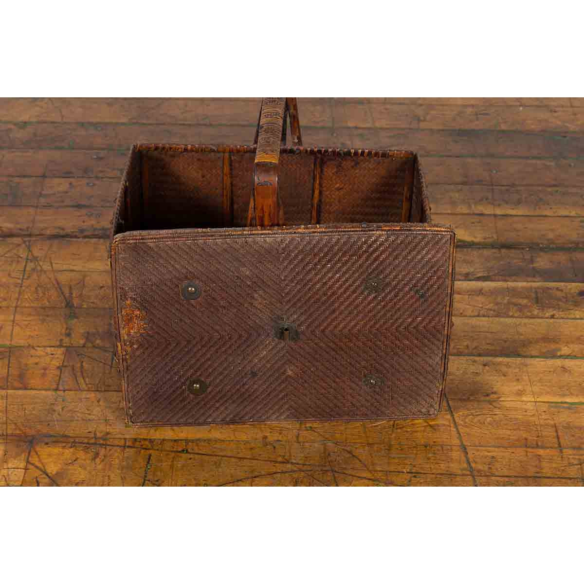 Chinese Early 20th Century Rattan Lunch Box with Tripartite Bamboo Handle-6. Asian & Chinese Furniture, Art, Antiques, Vintage Home Décor for sale at FEA Home