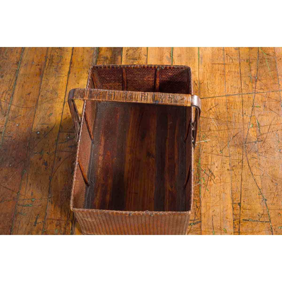 Chinese Early 20th Century Rattan Lunch Box with Tripartite Bamboo Handle-7. Asian & Chinese Furniture, Art, Antiques, Vintage Home Décor for sale at FEA Home