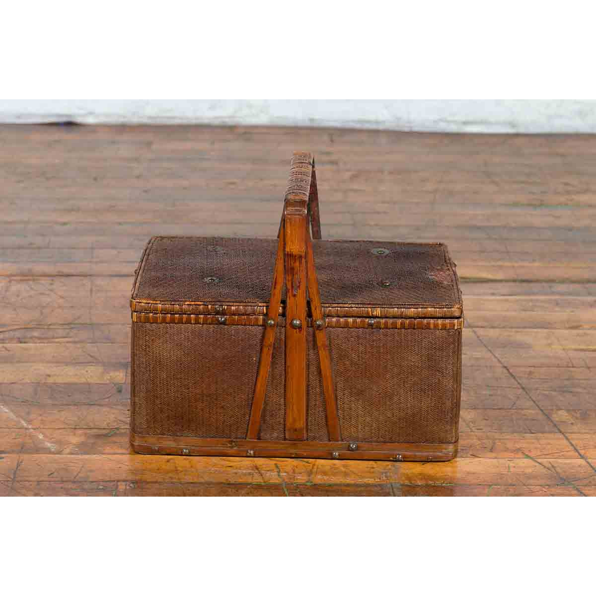 Chinese Early 20th Century Rattan Lunch Box with Tripartite Bamboo Handle-10. Asian & Chinese Furniture, Art, Antiques, Vintage Home Décor for sale at FEA Home