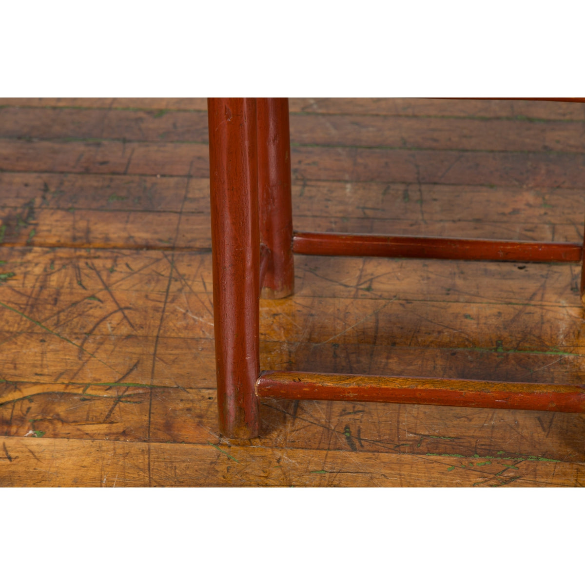 Chinese Rustic Early 20th Century Reddish Brown Lacquered Stool with Bamboo Seat-12. Asian & Chinese Furniture, Art, Antiques, Vintage Home Décor for sale at FEA Home