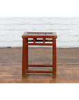 Chinese Rustic Early 20th Century Reddish Brown Lacquered Stool with Bamboo Seat-2. Asian & Chinese Furniture, Art, Antiques, Vintage Home Décor for sale at FEA Home