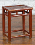 Chinese Rustic Early 20th Century Reddish Brown Lacquered Stool with Bamboo Seat-3. Asian & Chinese Furniture, Art, Antiques, Vintage Home Décor for sale at FEA Home