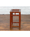Chinese Rustic Early 20th Century Reddish Brown Lacquered Stool with Bamboo Seat-6. Asian & Chinese Furniture, Art, Antiques, Vintage Home Décor for sale at FEA Home
