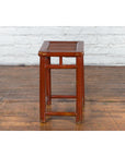 Chinese Rustic Early 20th Century Reddish Brown Lacquered Stool with Bamboo Seat-8. Asian & Chinese Furniture, Art, Antiques, Vintage Home Décor for sale at FEA Home