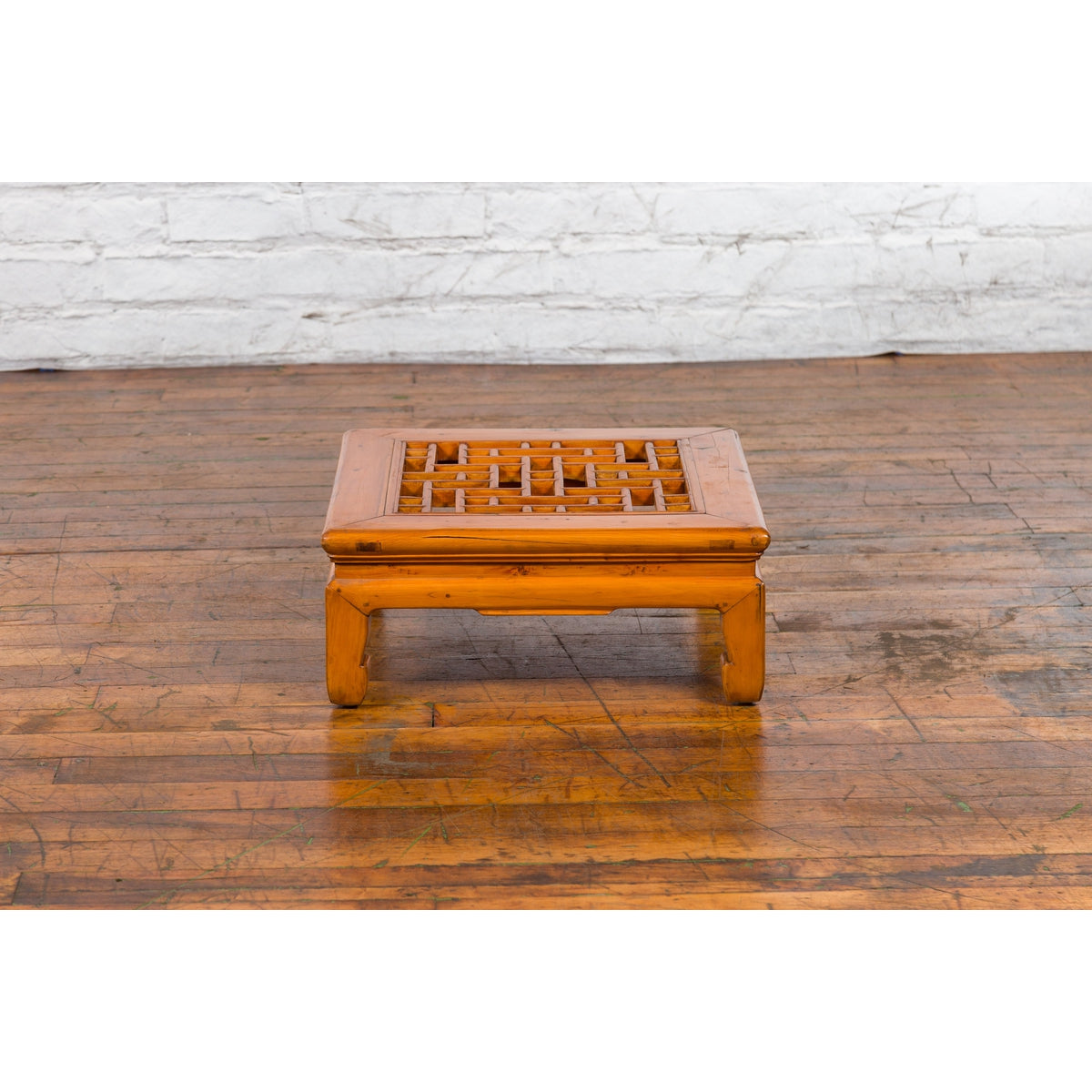 Chinese Vintage Ming Dynasty Style Elmwood Low Prayer Table with Fretwork Top-8. Asian & Chinese Furniture, Art, Antiques, Vintage Home Décor for sale at FEA Home