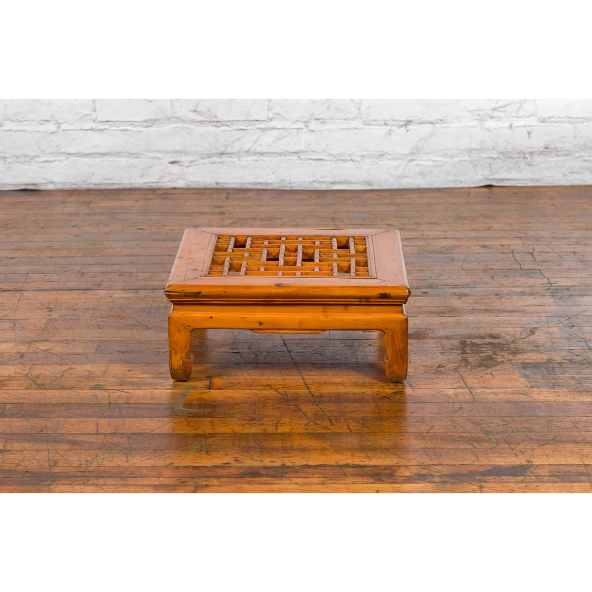 Chinese Vintage Ming Dynasty Style Elmwood Low Prayer Table with Fretwork Top-10. Asian & Chinese Furniture, Art, Antiques, Vintage Home Décor for sale at FEA Home