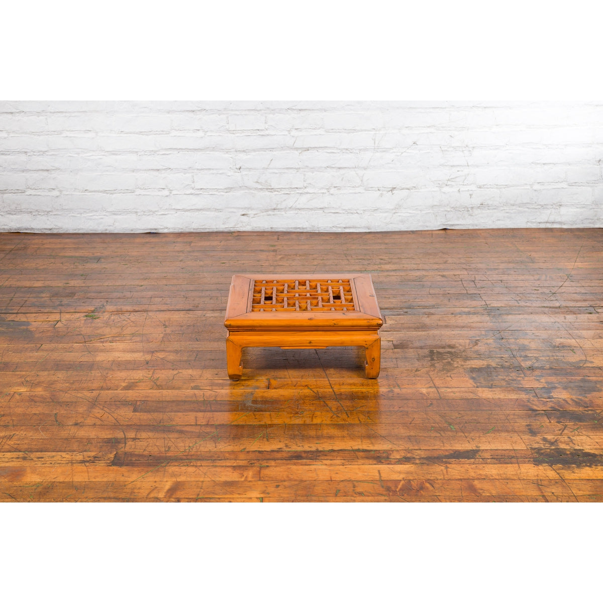 Chinese Vintage Ming Dynasty Style Elmwood Low Prayer Table with Fretwork Top-13. Asian & Chinese Furniture, Art, Antiques, Vintage Home Décor for sale at FEA Home