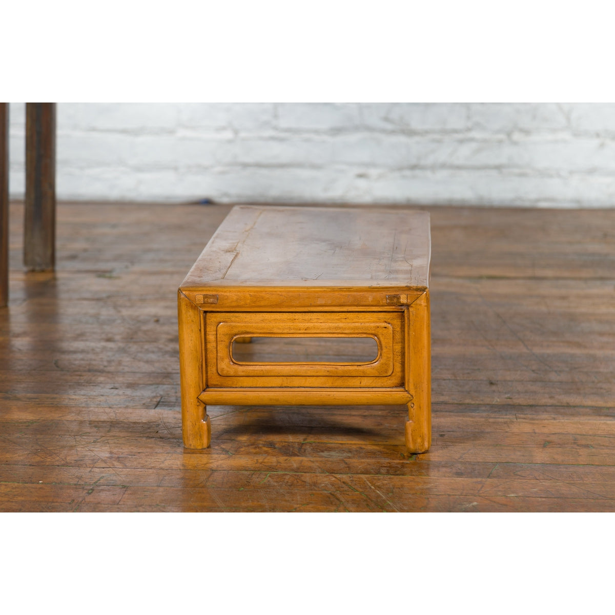 Vintage Chinese Low Kang Table with Horse Hoof Feet and Pierced Sides-10. Asian & Chinese Furniture, Art, Antiques, Vintage Home Décor for sale at FEA Home