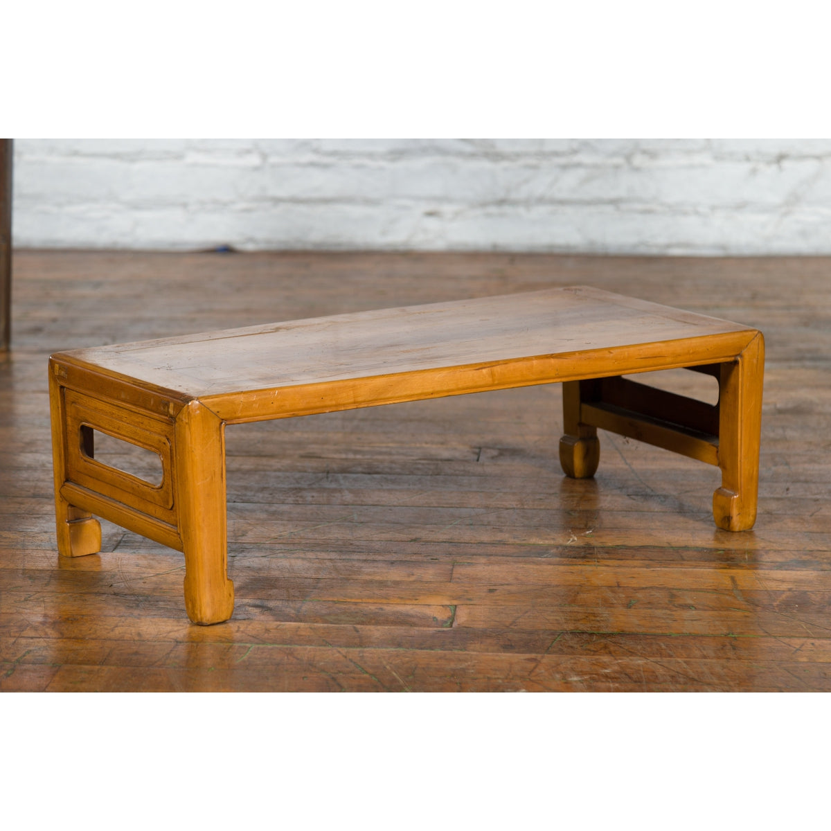 Vintage Chinese Low Kang Table with Horse Hoof Feet and Pierced Sides-9. Asian & Chinese Furniture, Art, Antiques, Vintage Home Décor for sale at FEA Home