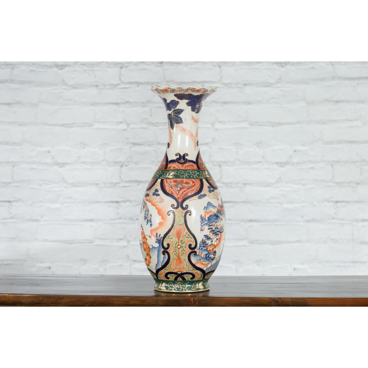 Chinese Arita Style Orange, Blue and Green Vase with Ladies in Landscapes-11. Asian & Chinese Furniture, Art, Antiques, Vintage Home Décor for sale at FEA Home