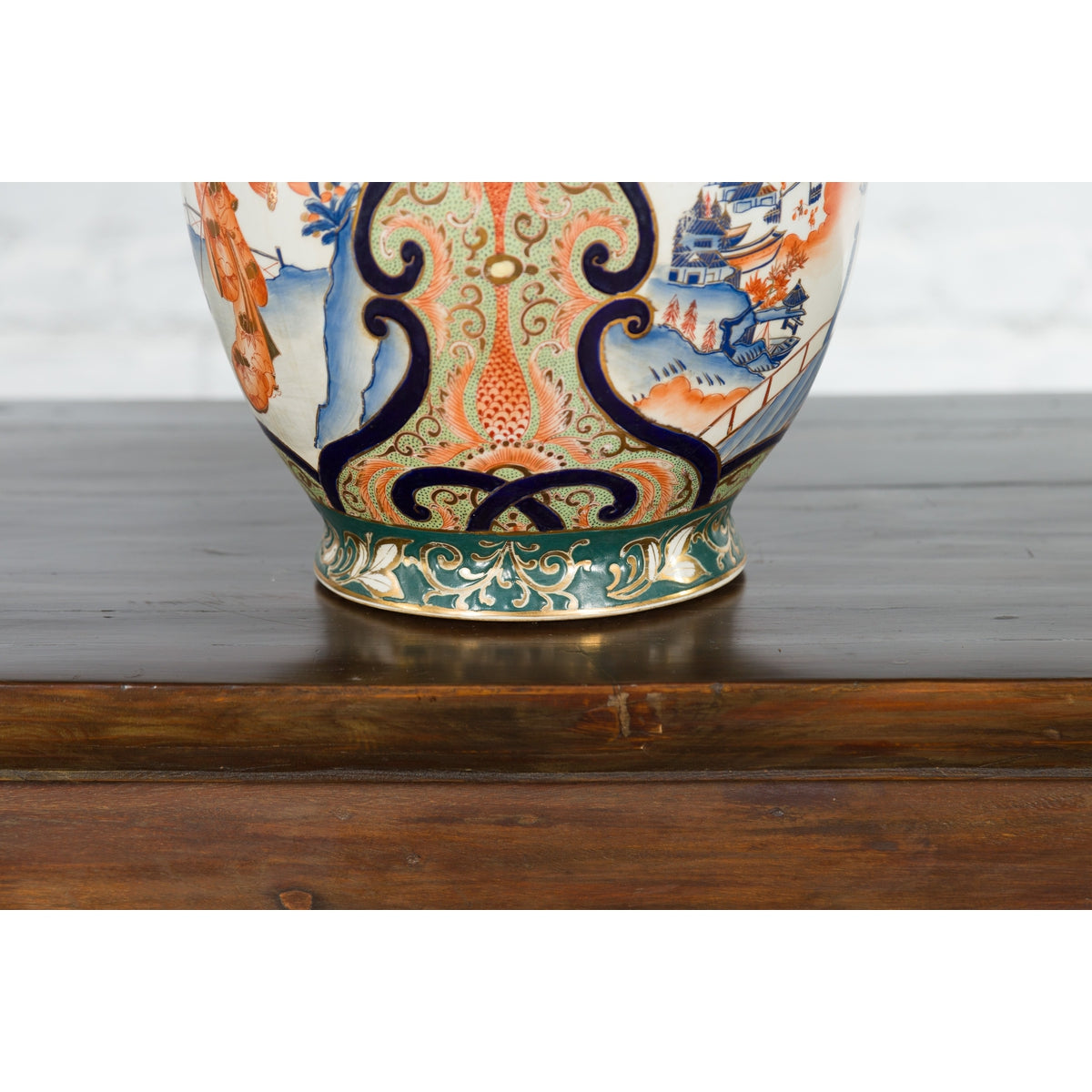 Chinese Arita Style Orange, Blue and Green Vase with Ladies in Landscapes-12. Asian & Chinese Furniture, Art, Antiques, Vintage Home Décor for sale at FEA Home