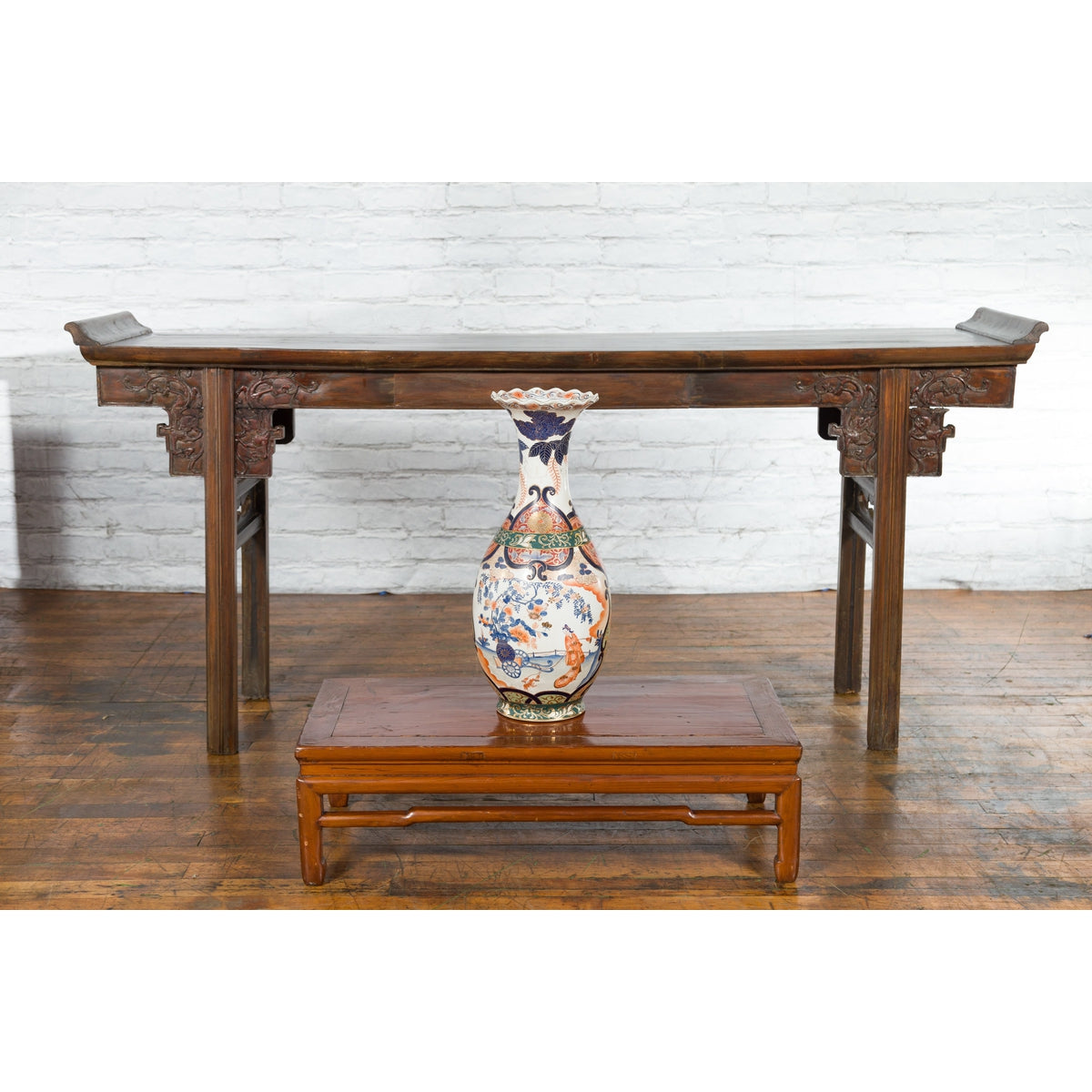 Chinese Arita Style Orange, Blue and Green Vase with Ladies in Landscapes-3. Asian & Chinese Furniture, Art, Antiques, Vintage Home Décor for sale at FEA Home