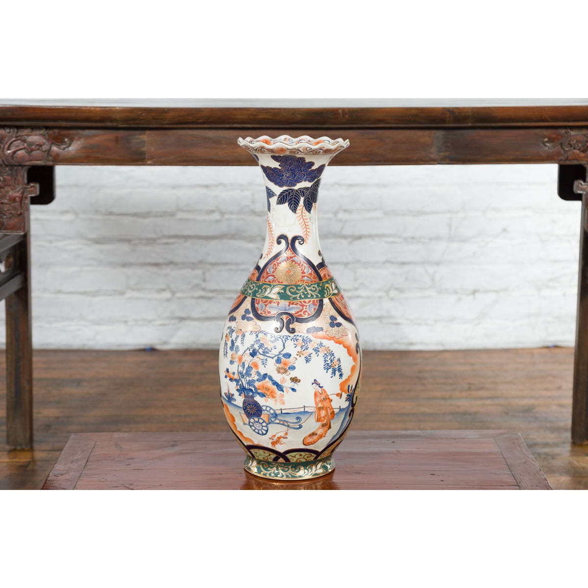 Chinese Arita Style Orange, Blue and Green Vase with Ladies in Landscapes-4. Asian & Chinese Furniture, Art, Antiques, Vintage Home Décor for sale at FEA Home
