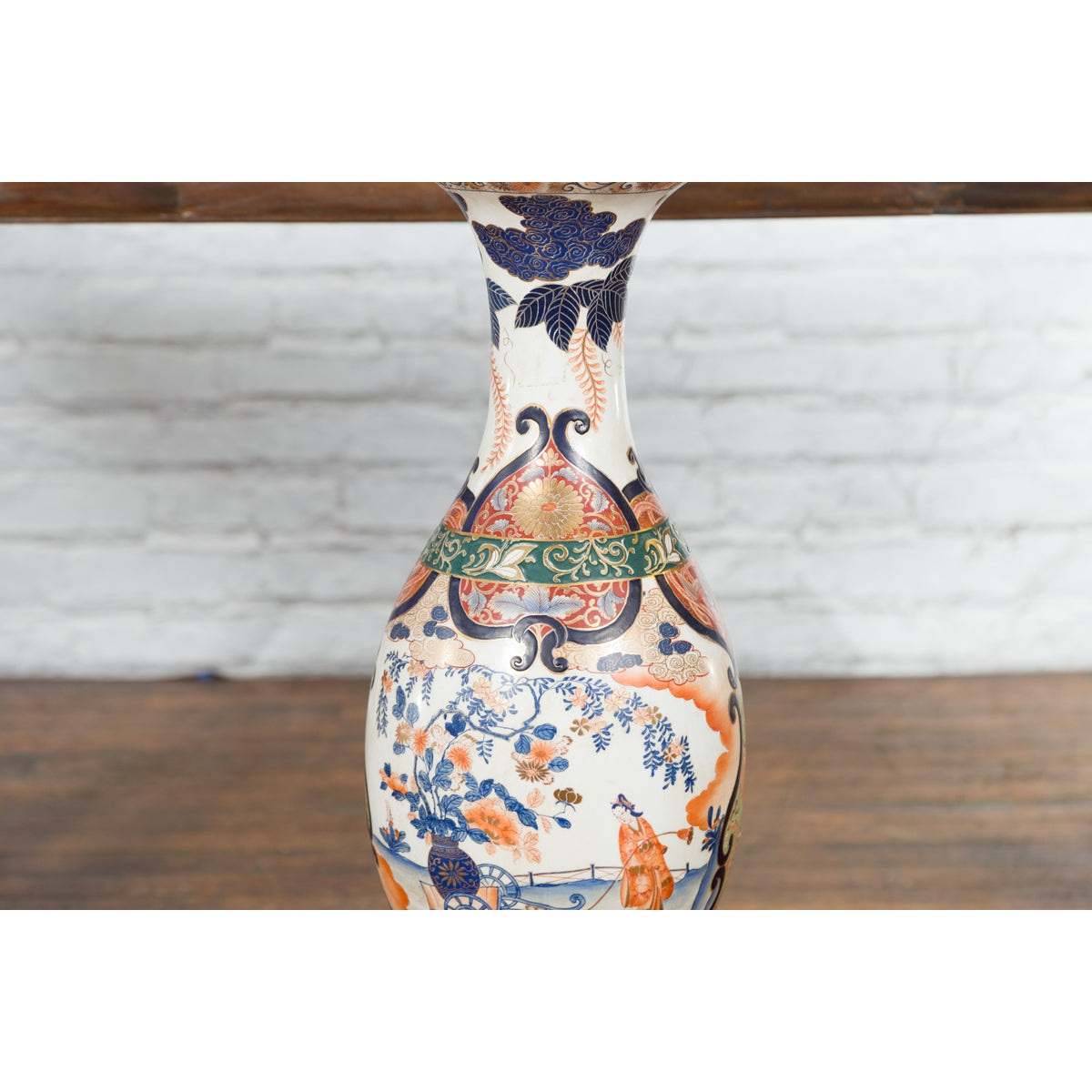 Chinese Arita Style Orange, Blue and Green Vase with Ladies in Landscapes-6. Asian & Chinese Furniture, Art, Antiques, Vintage Home Décor for sale at FEA Home