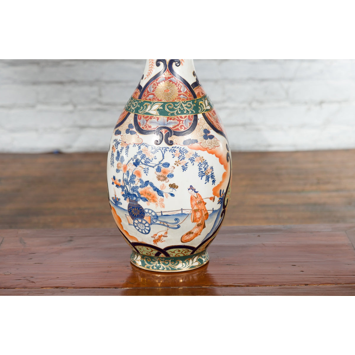Chinese Arita Style Orange, Blue and Green Vase with Ladies in Landscapes-7. Asian & Chinese Furniture, Art, Antiques, Vintage Home Décor for sale at FEA Home