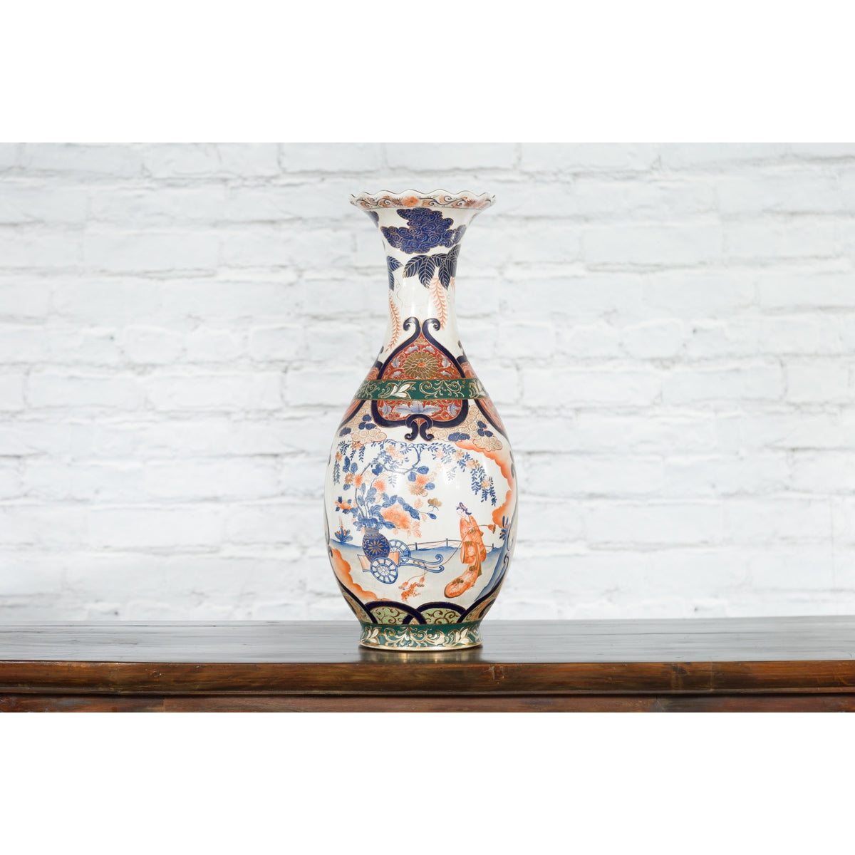 Chinese Arita Style Orange, Blue and Green Vase with Ladies in Landscapes-8. Asian & Chinese Furniture, Art, Antiques, Vintage Home Décor for sale at FEA Home