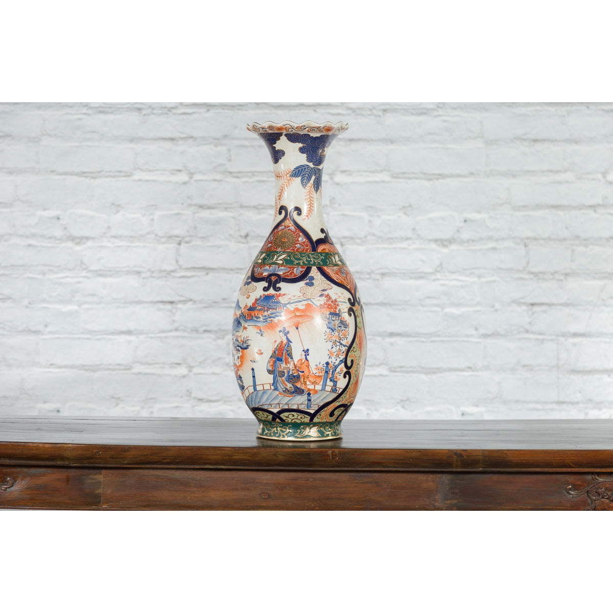 Chinese Arita Style Orange, Blue and Green Vase with Ladies in Landscapes-9. Asian & Chinese Furniture, Art, Antiques, Vintage Home Décor for sale at FEA Home