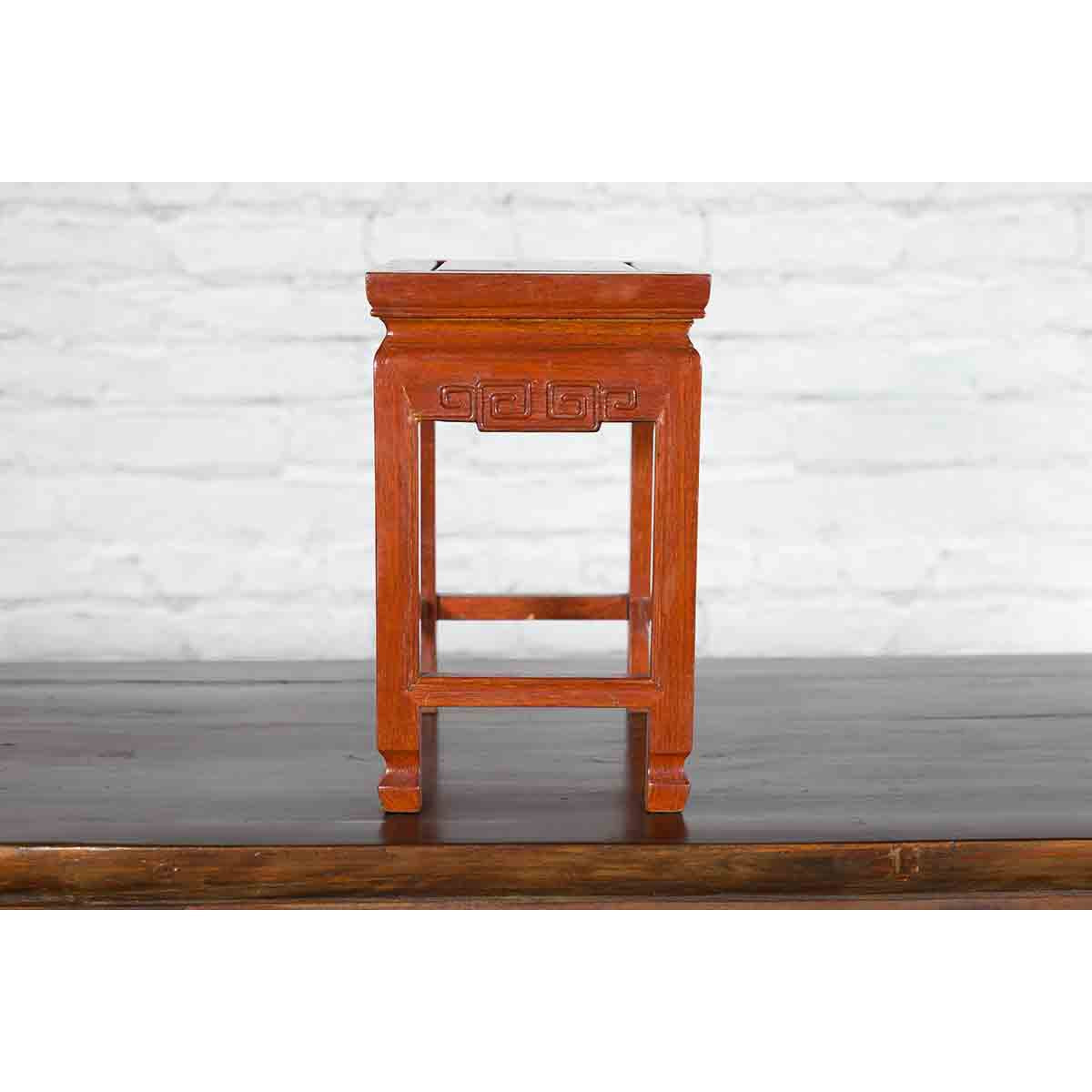 Chinese Vintage Small Stool with Scroll-Carved Apron and Side Stretchers-12. Asian & Chinese Furniture, Art, Antiques, Vintage Home Décor for sale at FEA Home