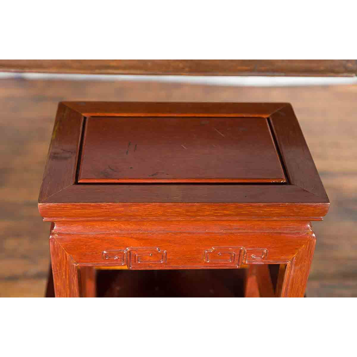 Chinese Vintage Small Stool with Scroll-Carved Apron and Side Stretchers-13. Asian & Chinese Furniture, Art, Antiques, Vintage Home Décor for sale at FEA Home