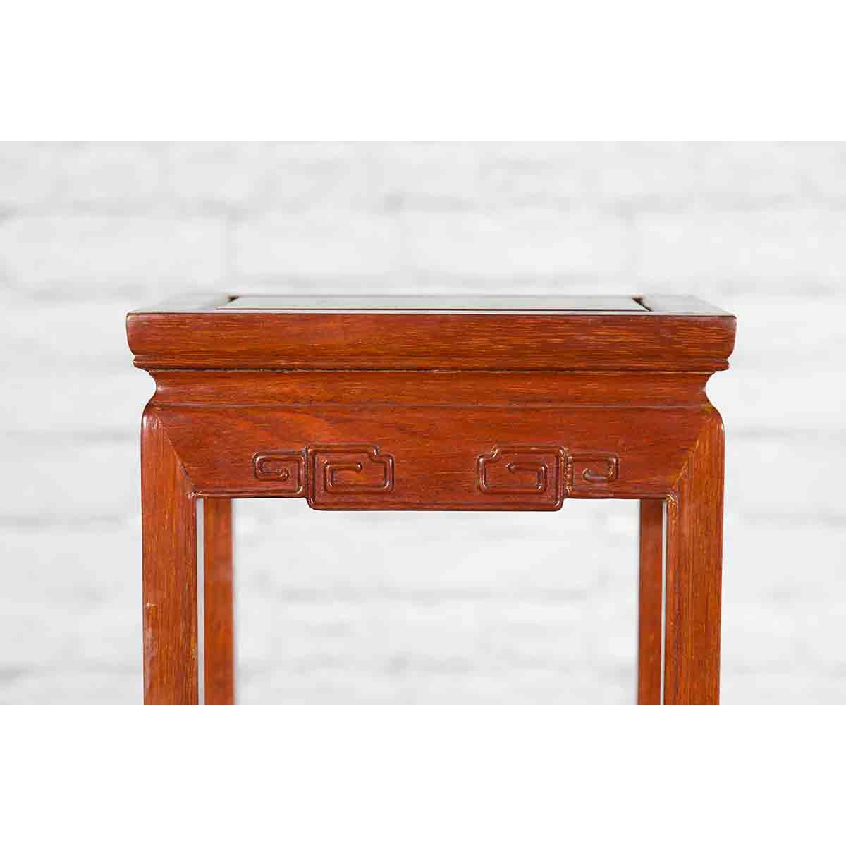 Chinese Vintage Small Stool with Scroll-Carved Apron and Side Stretchers-6. Asian & Chinese Furniture, Art, Antiques, Vintage Home Décor for sale at FEA Home