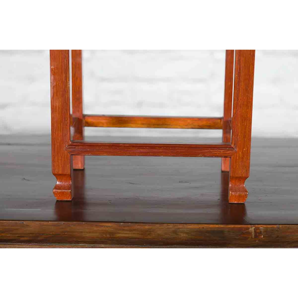 Chinese Vintage Small Stool with Scroll-Carved Apron and Side Stretchers-7. Asian & Chinese Furniture, Art, Antiques, Vintage Home Décor for sale at FEA Home