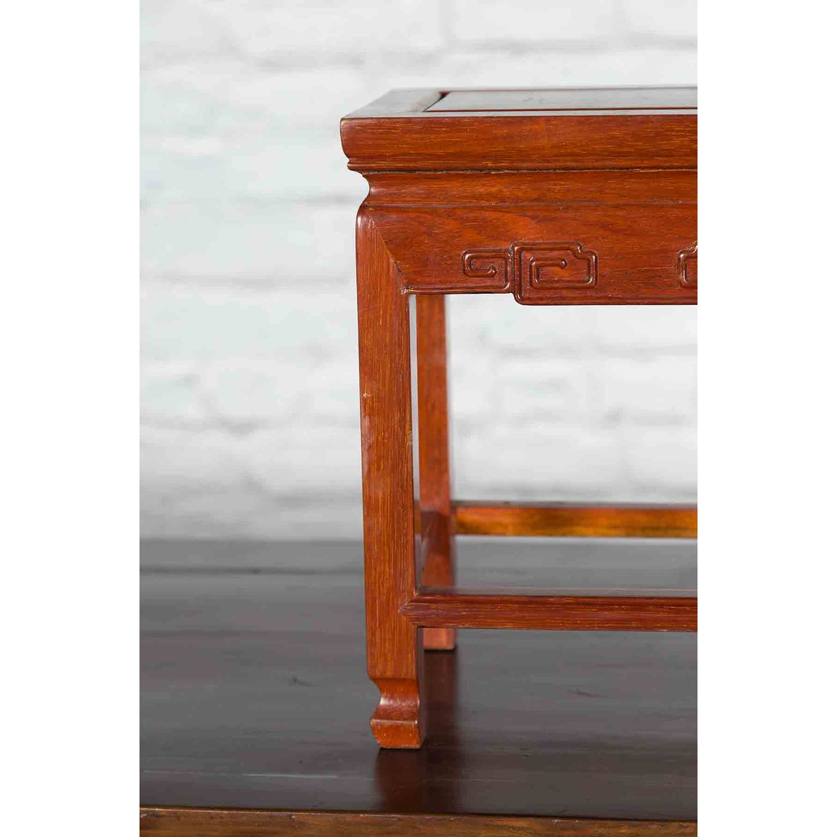 Chinese Vintage Small Stool with Scroll-Carved Apron and Side Stretchers-8. Asian & Chinese Furniture, Art, Antiques, Vintage Home Décor for sale at FEA Home