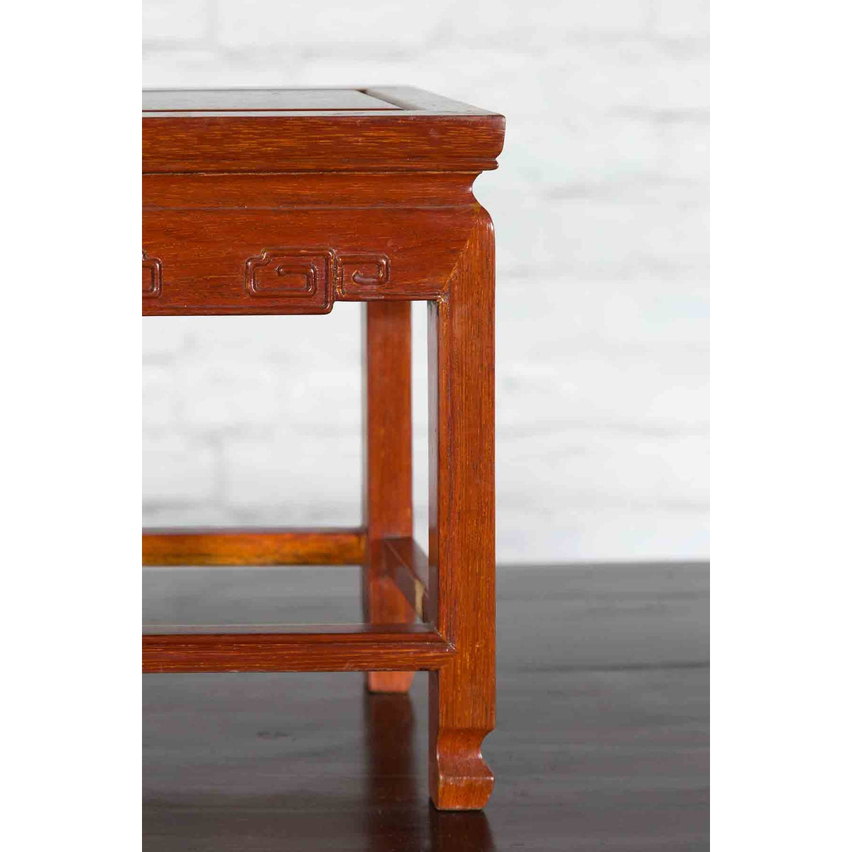 Chinese Vintage Small Stool with Scroll-Carved Apron and Side Stretchers-9. Asian & Chinese Furniture, Art, Antiques, Vintage Home Décor for sale at FEA Home