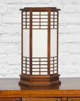 Japanese Vintage Hexagonal Two-Lights Table Lamp with Rice Paper Panels, Wired-2. Asian & Chinese Furniture, Art, Antiques, Vintage Home Décor for sale at FEA Home