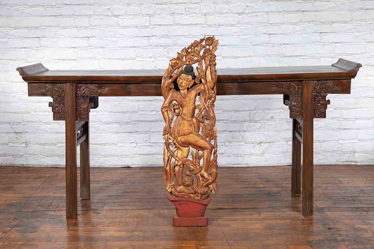 19th Century Burmese Carved Giltwood Fragment Depicting a Dancer with Foliage-3. Asian & Chinese Furniture, Art, Antiques, Vintage Home Décor for sale at FEA Home