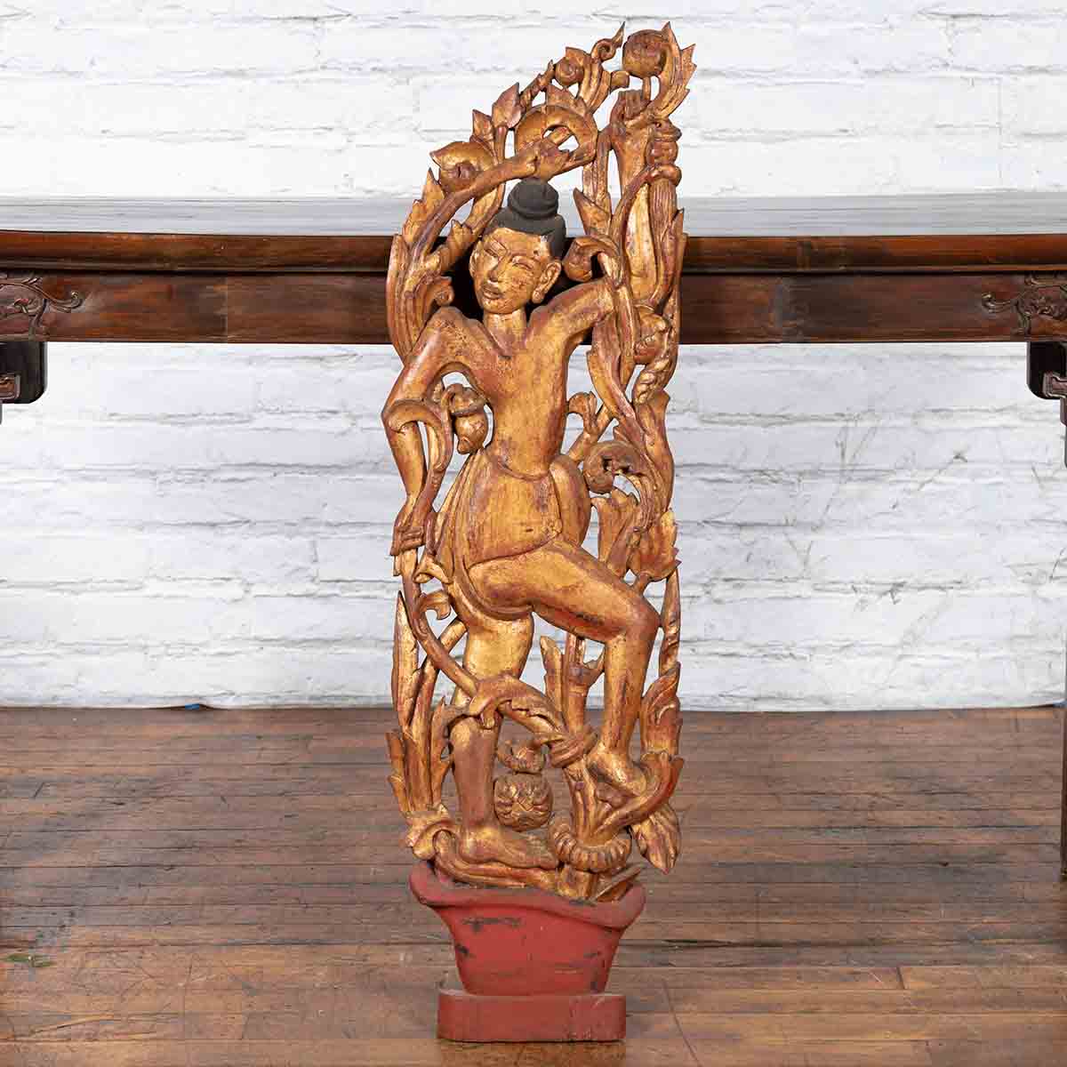19th Century Burmese Carved Giltwood Fragment Depicting a Dancer with Foliage-2. Asian & Chinese Furniture, Art, Antiques, Vintage Home Décor for sale at FEA Home