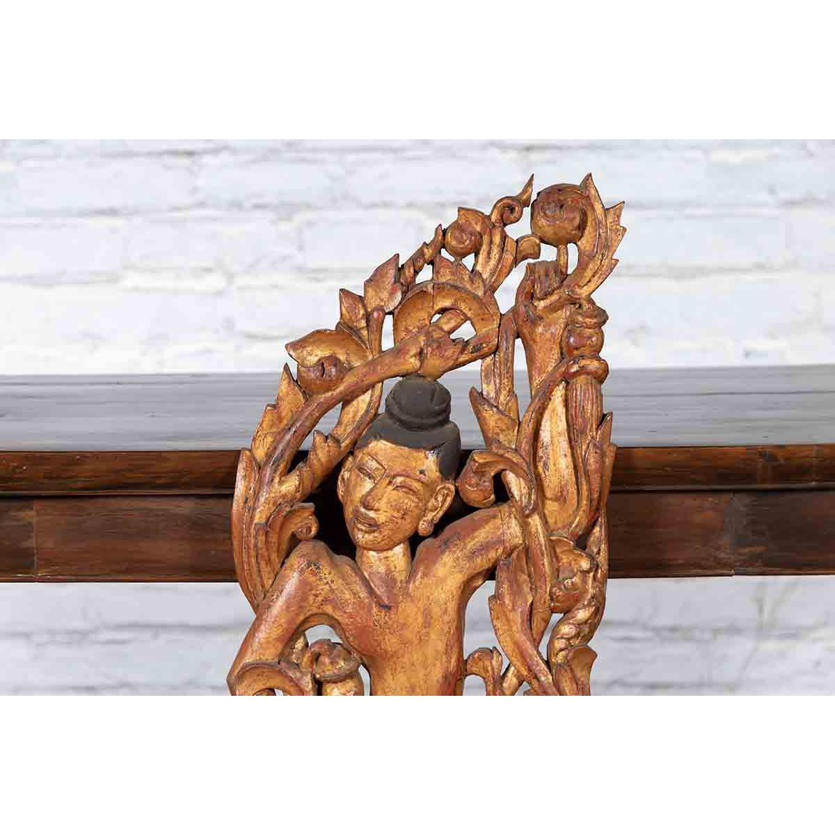 19th Century Burmese Carved Giltwood Fragment Depicting a Dancer with Foliage-5. Asian & Chinese Furniture, Art, Antiques, Vintage Home Décor for sale at FEA Home