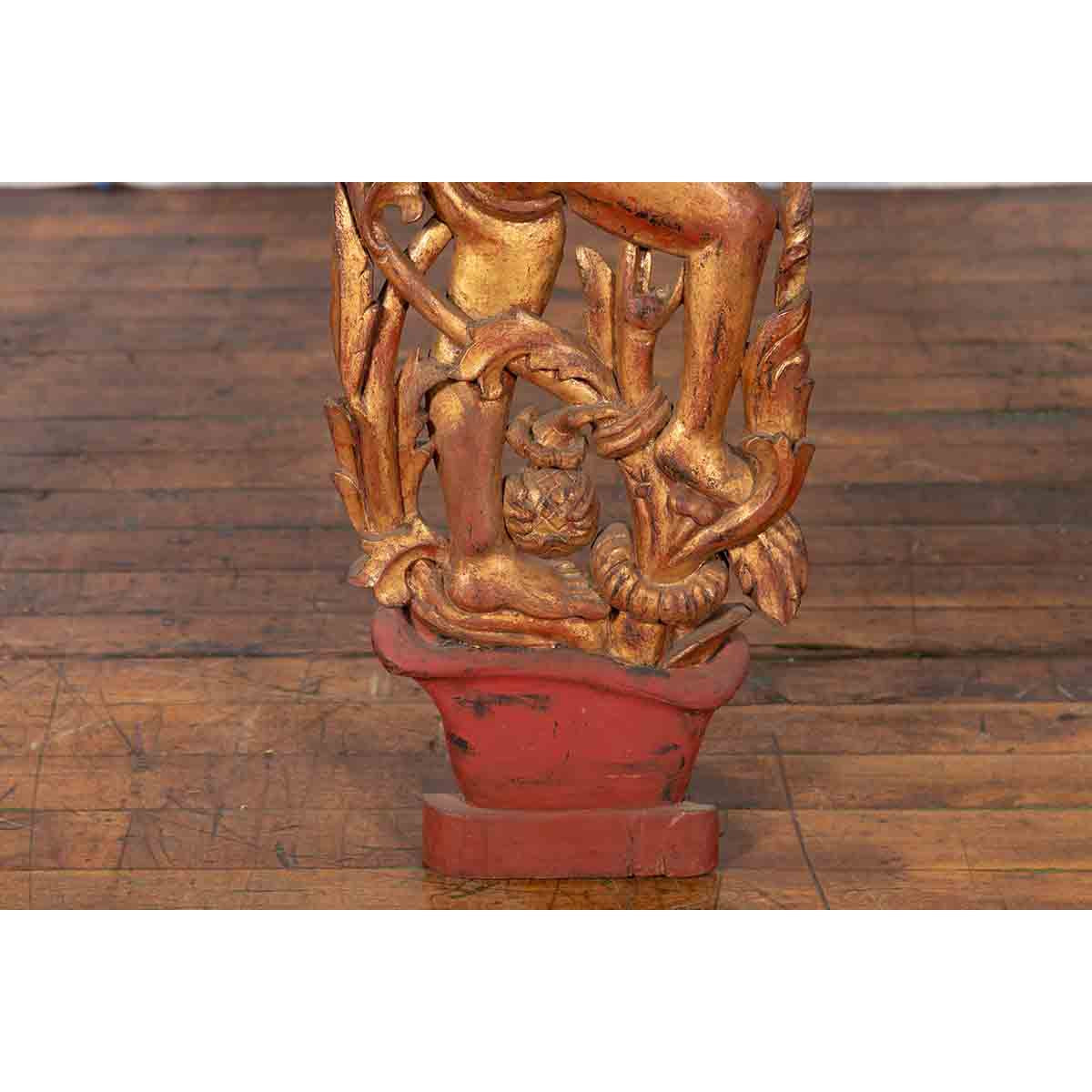 19th Century Burmese Carved Giltwood Fragment Depicting a Dancer with Foliage-8. Asian & Chinese Furniture, Art, Antiques, Vintage Home Décor for sale at FEA Home