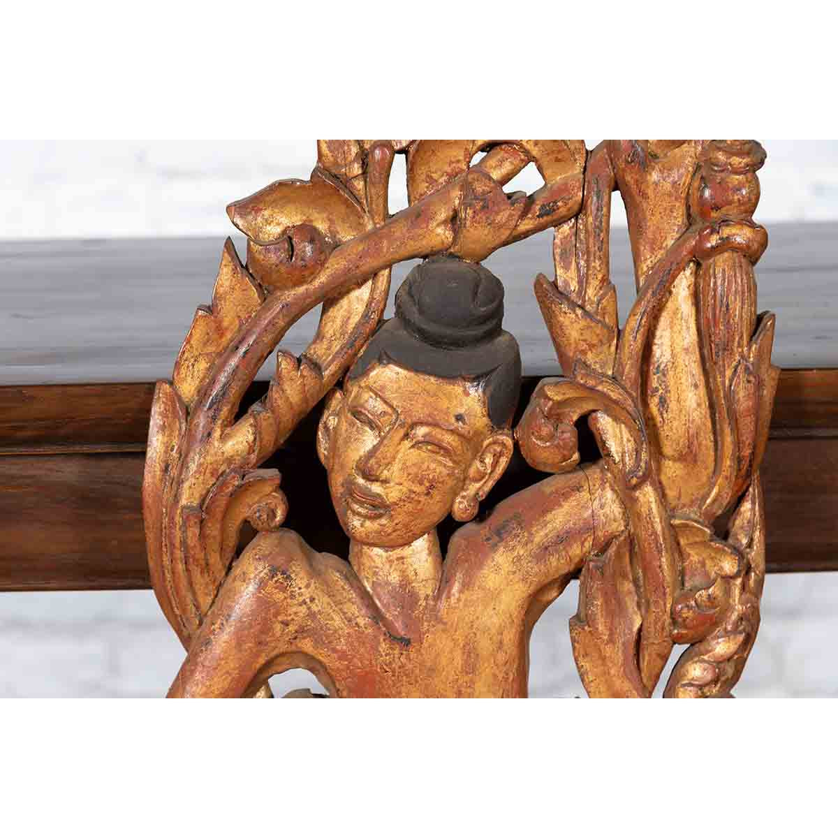 19th Century Burmese Carved Giltwood Fragment Depicting a Dancer with Foliage-9. Asian & Chinese Furniture, Art, Antiques, Vintage Home Décor for sale at FEA Home