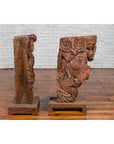 Pair of Chinese 19th Century Hand Carved Wooden Temple Corbels with Warriors-14. Asian & Chinese Furniture, Art, Antiques, Vintage Home Décor for sale at FEA Home