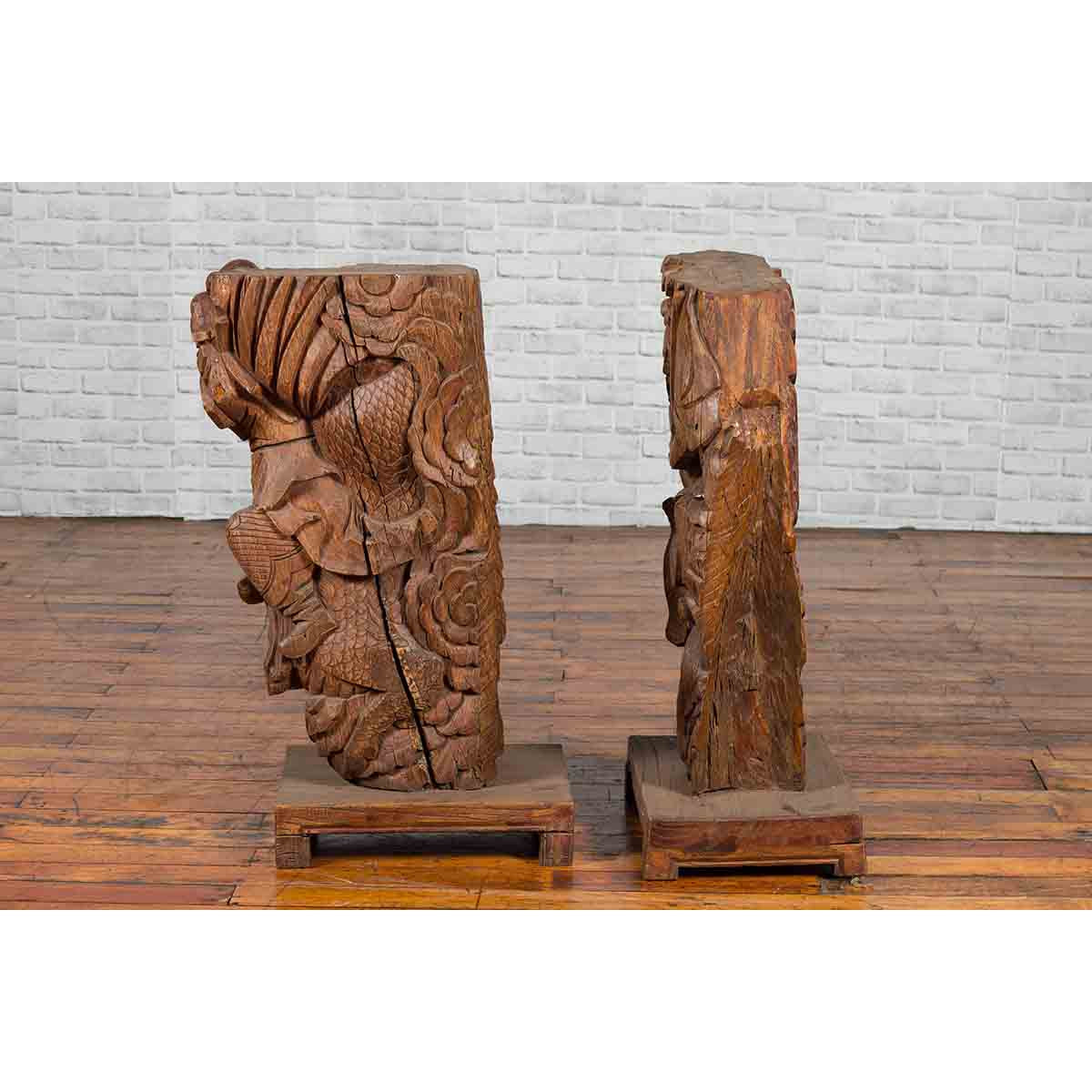 Pair of Chinese 19th Century Hand Carved Wooden Temple Corbels with Warriors-15. Asian & Chinese Furniture, Art, Antiques, Vintage Home Décor for sale at FEA Home