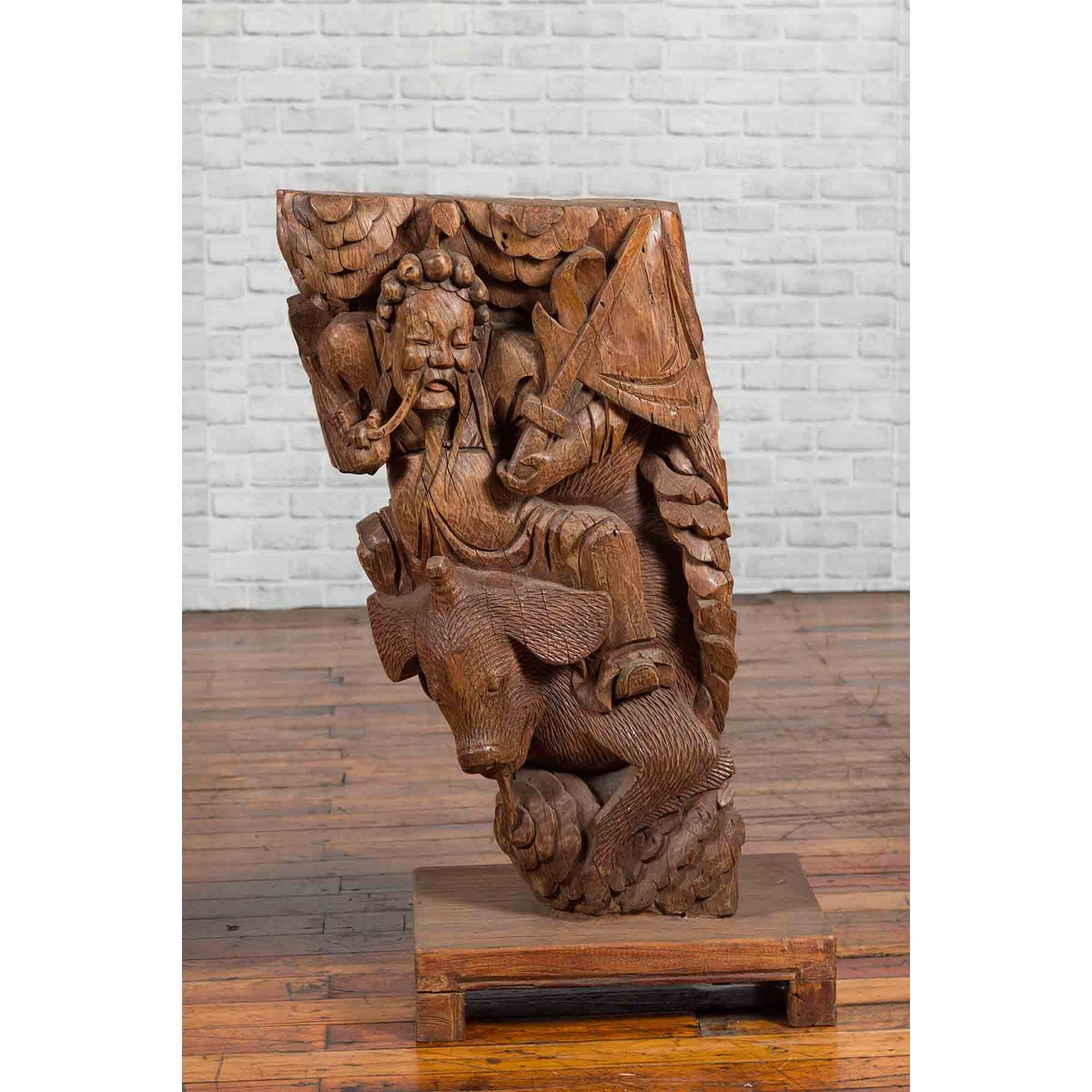 Pair of Chinese 19th Century Hand Carved Wooden Temple Corbels with Warriors-4. Asian & Chinese Furniture, Art, Antiques, Vintage Home Décor for sale at FEA Home