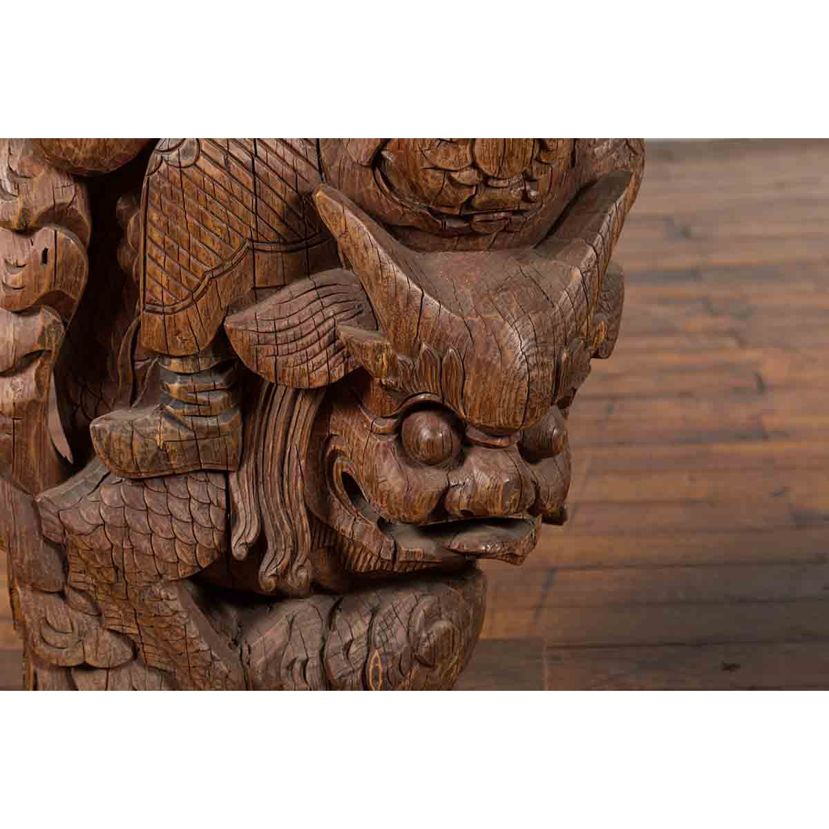 Pair of Chinese 19th Century Hand Carved Wooden Temple Corbels with Warriors-6. Asian & Chinese Furniture, Art, Antiques, Vintage Home Décor for sale at FEA Home