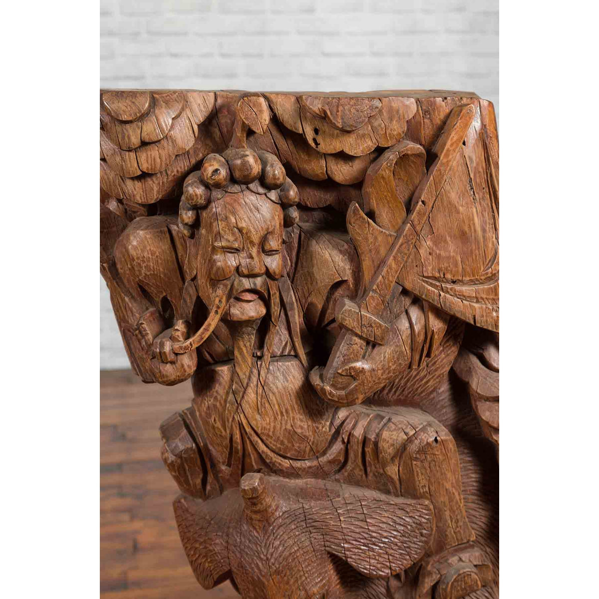 Pair of Chinese 19th Century Hand Carved Wooden Temple Corbels with Warriors-7. Asian & Chinese Furniture, Art, Antiques, Vintage Home Décor for sale at FEA Home