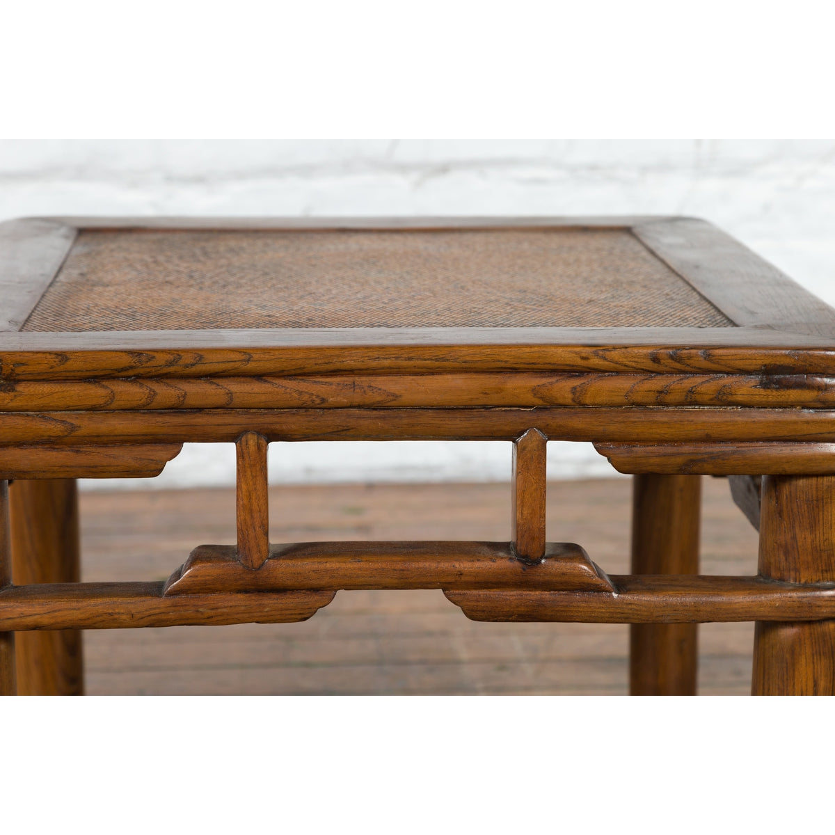 Chinese Qing Dynasty Early 20th Century Elmwood Side Table with Woven Rattan Top-10. Asian & Chinese Furniture, Art, Antiques, Vintage Home Décor for sale at FEA Home