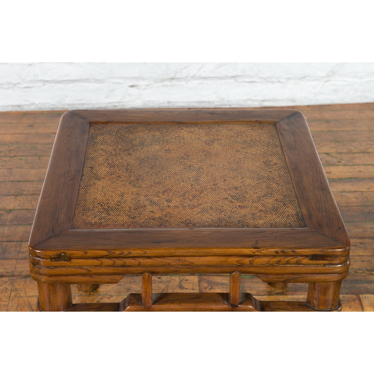 Chinese Qing Dynasty Early 20th Century Elmwood Side Table with Woven Rattan Top-11. Asian & Chinese Furniture, Art, Antiques, Vintage Home Décor for sale at FEA Home