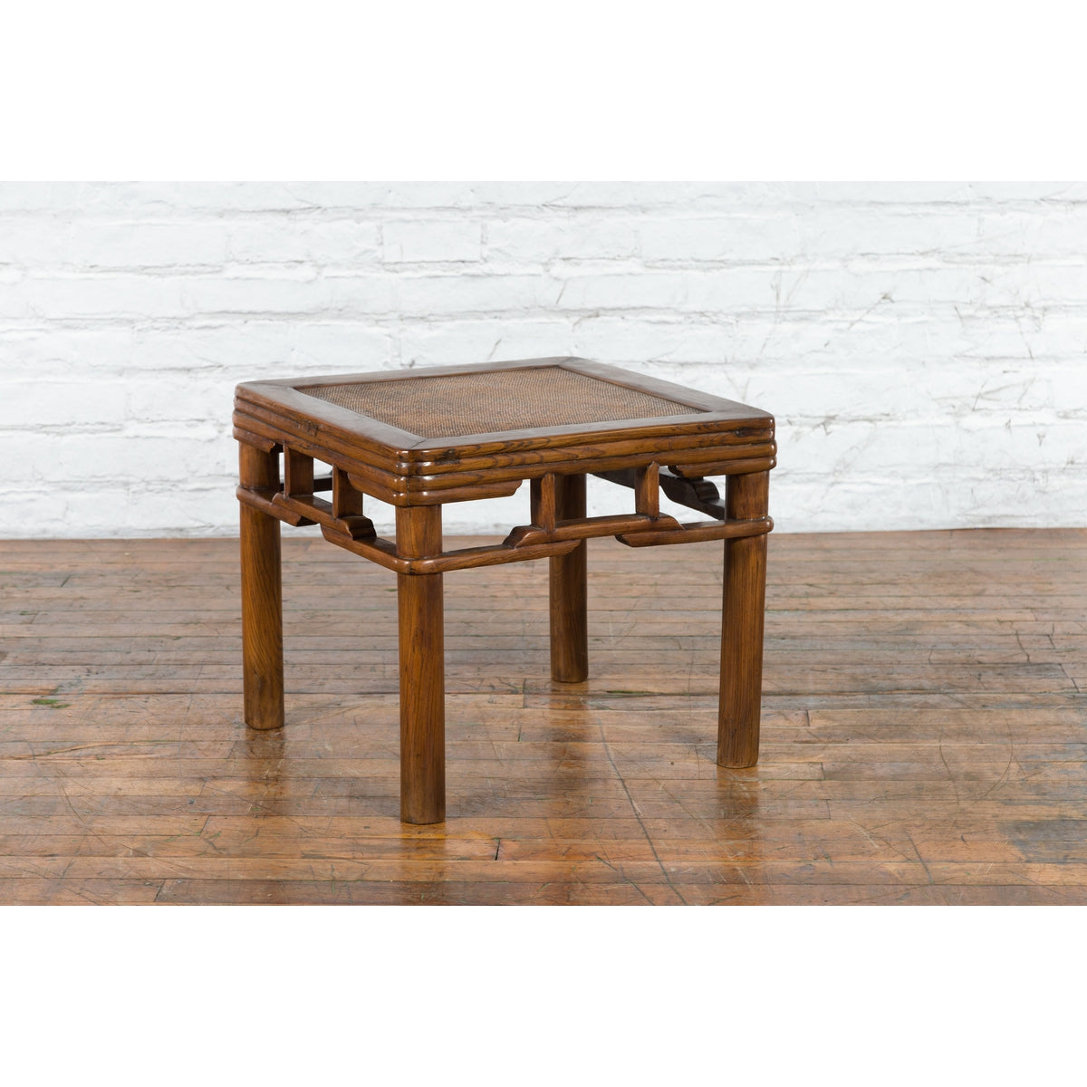 Chinese Qing Dynasty Early 20th Century Elmwood Side Table with Woven Rattan Top-14. Asian & Chinese Furniture, Art, Antiques, Vintage Home Décor for sale at FEA Home