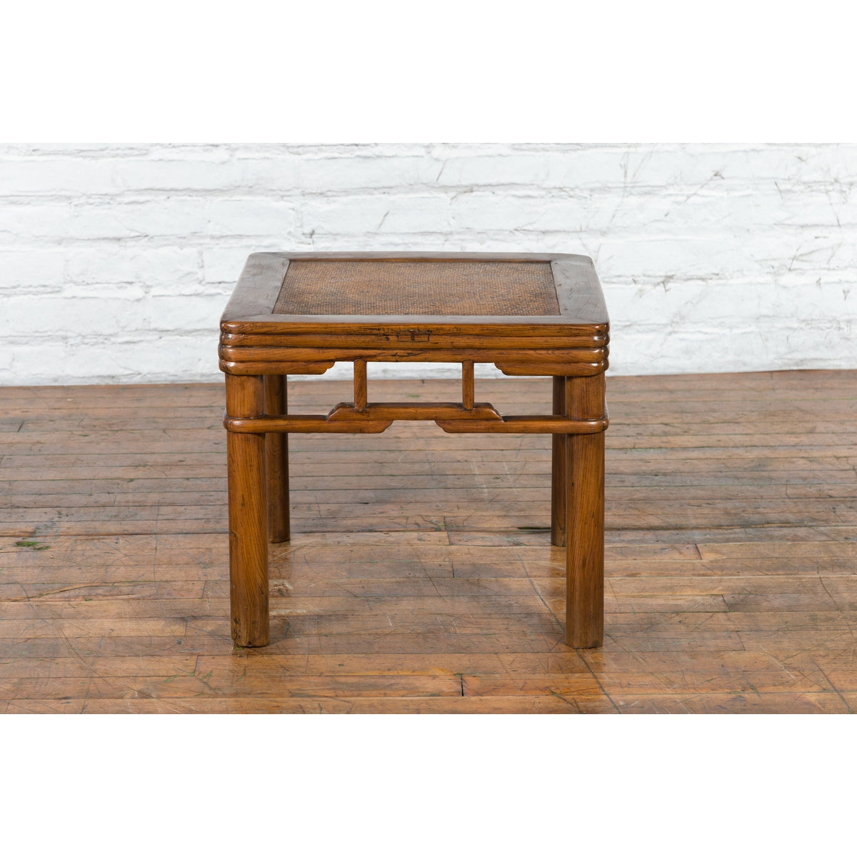 Chinese Qing Dynasty Early 20th Century Elmwood Side Table with Woven Rattan Top-15. Asian & Chinese Furniture, Art, Antiques, Vintage Home Décor for sale at FEA Home