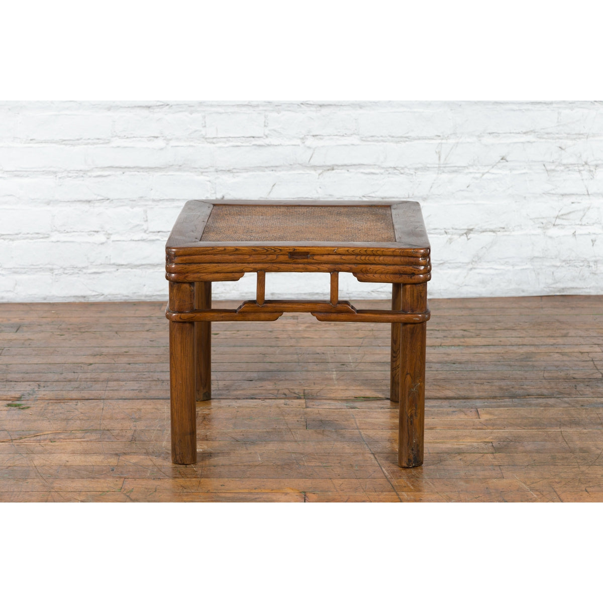 Chinese Qing Dynasty Early 20th Century Elmwood Side Table with Woven Rattan Top-17. Asian & Chinese Furniture, Art, Antiques, Vintage Home Décor for sale at FEA Home