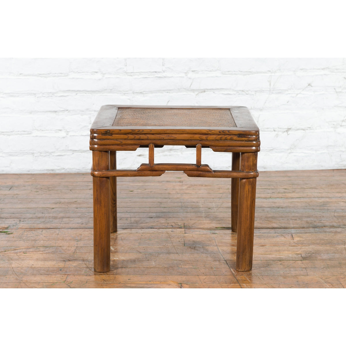 Chinese Qing Dynasty Early 20th Century Elmwood Side Table with Woven Rattan Top-3. Asian & Chinese Furniture, Art, Antiques, Vintage Home Décor for sale at FEA Home