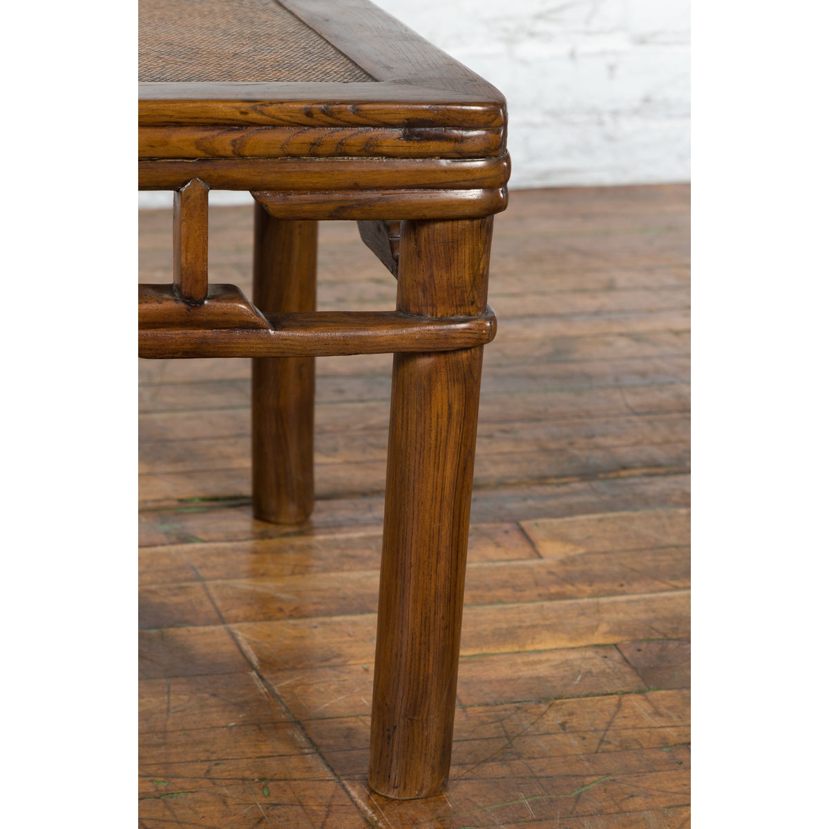 Chinese Qing Dynasty Early 20th Century Elmwood Side Table with Woven Rattan Top-9. Asian & Chinese Furniture, Art, Antiques, Vintage Home Décor for sale at FEA Home
