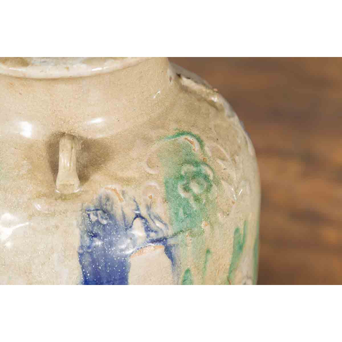 Antique Annamese 19th Century Storage Vessel with Green and Blue Glazed Effects-11. Asian & Chinese Furniture, Art, Antiques, Vintage Home Décor for sale at FEA Home