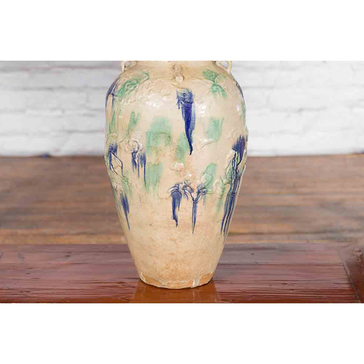 Antique Annamese 19th Century Storage Vessel with Green and Blue Glazed Effects-5. Asian & Chinese Furniture, Art, Antiques, Vintage Home Décor for sale at FEA Home